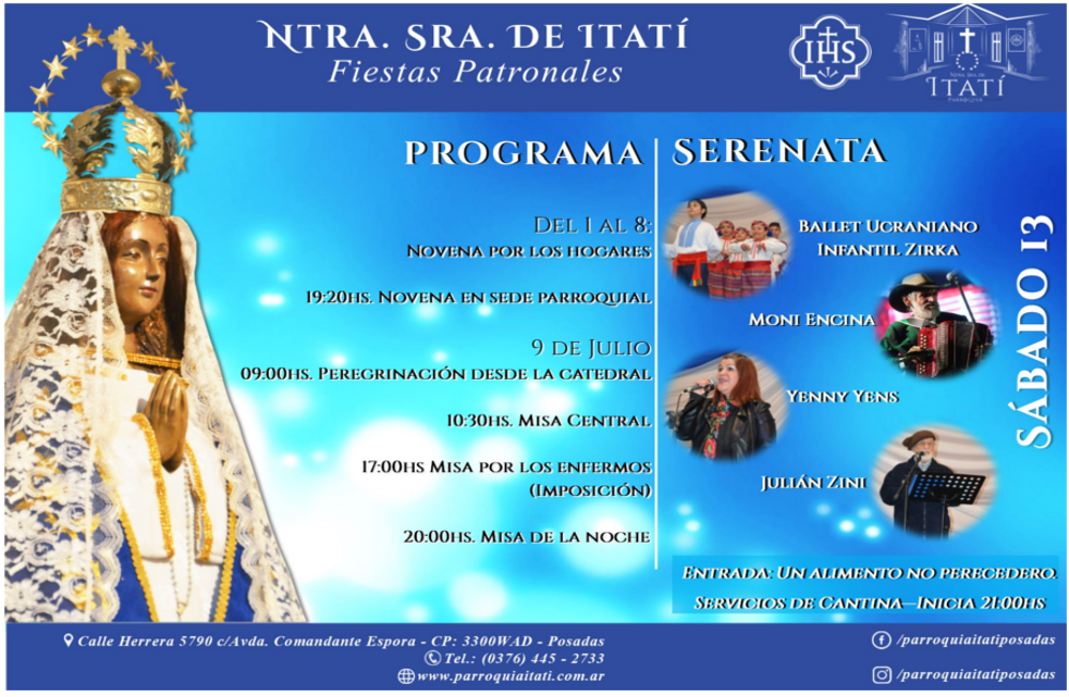 Programa Fiestas Patronales Ntra. Sra. de Itatí 2019 Programa Fiestas Patronales Ntra. Sra. de Itatí 2019
